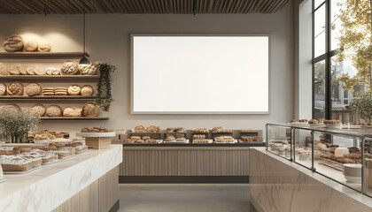 White blank billboard on bakery store for advertising
