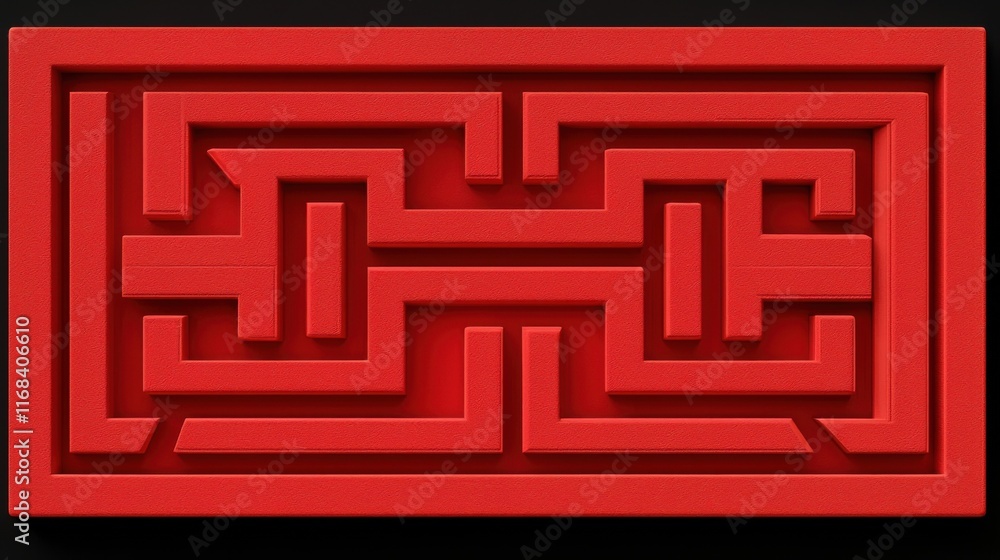 Poster A vibrant red maze design showcasing intricate pathways and patterns, perfect for creative projects and artistic inspiration.