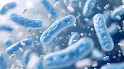 Microscopic view of bacteria and pills.
