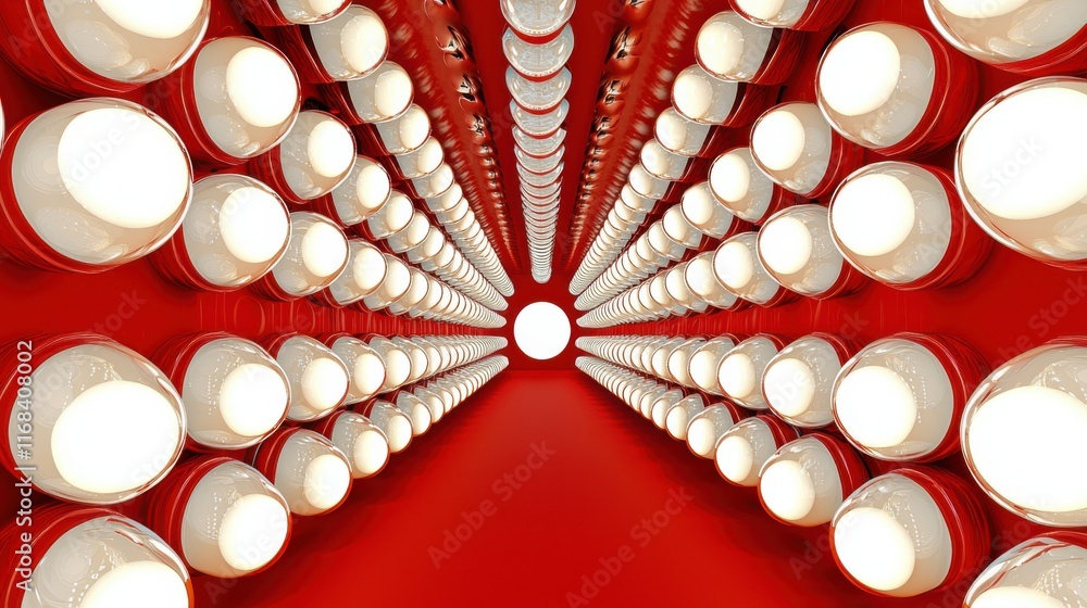Poster abstract view of glowing lights in a red tunnel, creating a sense of limitless depth and engaging vi