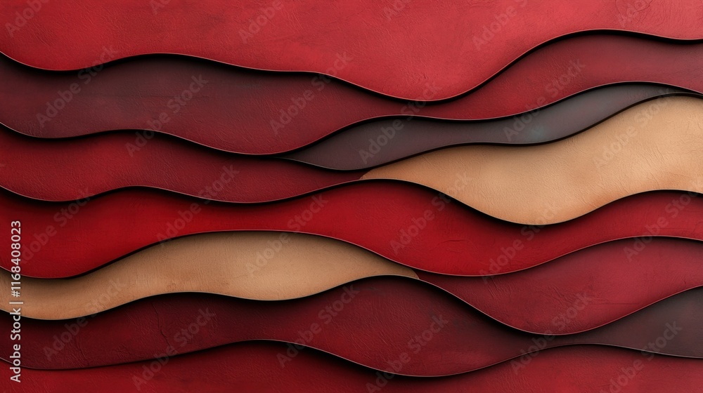 Poster abstract wave patterns in red and cream tones create a visually striking backdrop for design project