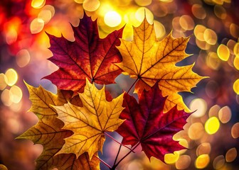 Autumn Maple Leaves Silhouette: Overlapping Red & Gold Foliage