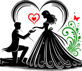 Romantic Couple Silhouette Vector Illustration