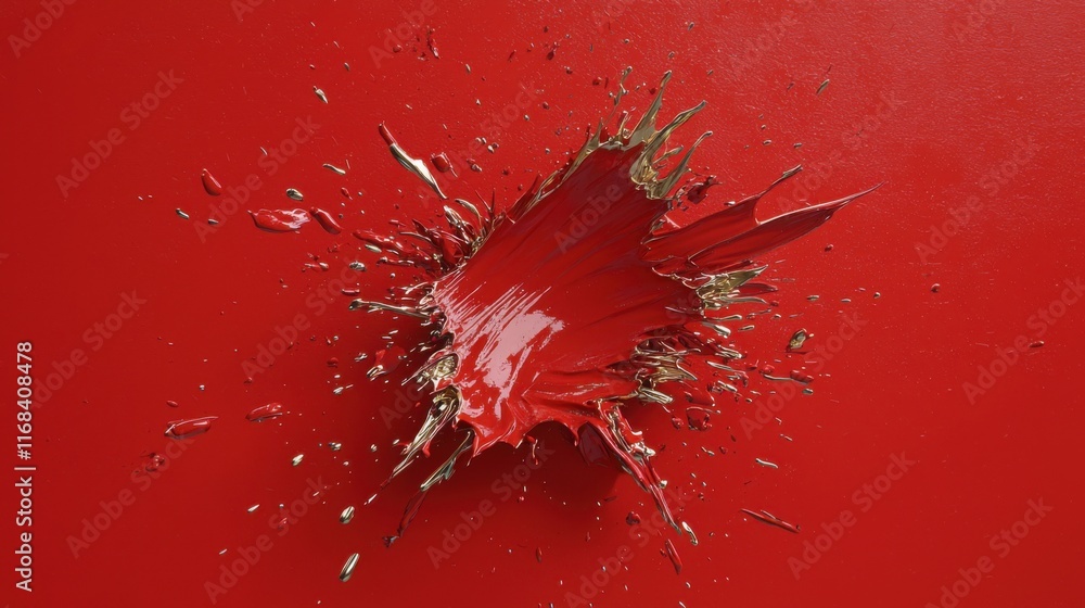 Poster an abstract splash of vibrant red paint against a solid red background, creating a dynamic and eye-c