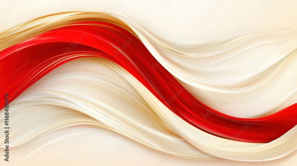 Poster an elegant abstract flow of red and cream waves, perfect for background or design elements, exuding 