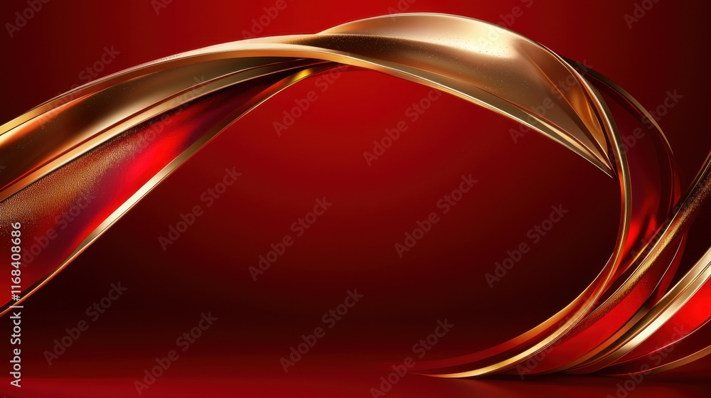Poster an elegant abstract background featuring flowing golden and red curves, perfect for creating a sophi