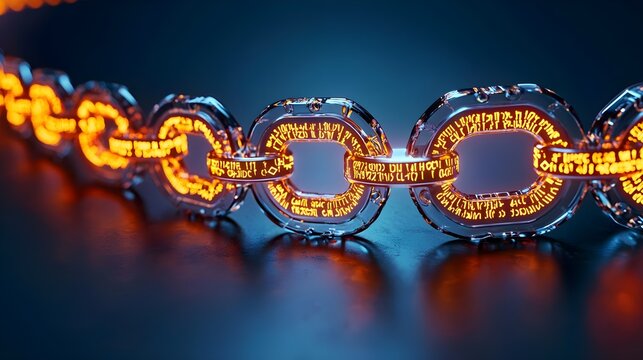 Illuminated Links of a Blockchain Chain in Futuristic Design