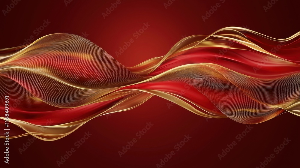 Poster dynamic and flowing abstract background with rich red and gold waves, ideal for creative projects or