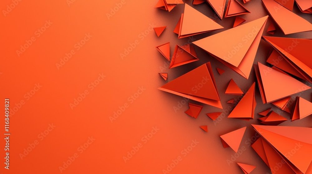 Poster dynamic composition of red triangular shapes against a vibrant orange background, perfect for modern