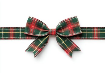 Green and red plaid ribbon bow isolated on white. (3)