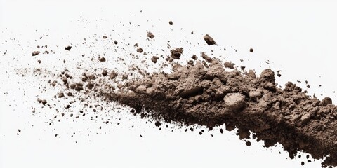 Brown soil explosion on white background.