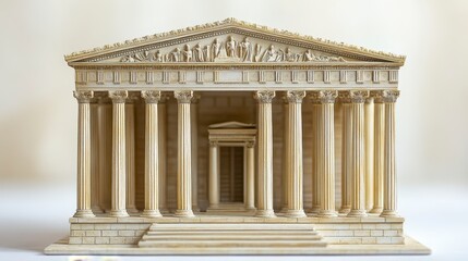 Obraz premium Detailed model of an ancient Greek temple with columns, pediment, and intricate carvings.
