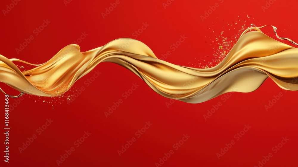 Poster vibrant golden wave against a rich red background, creating a striking visual for design projects an