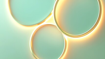 Abstract image of illuminated gold circles on a teal background