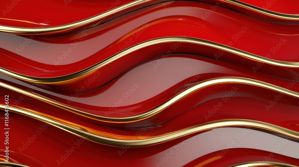 Poster vibrant red and gold wave pattern creating a striking visual effect, perfect for backgrounds and art