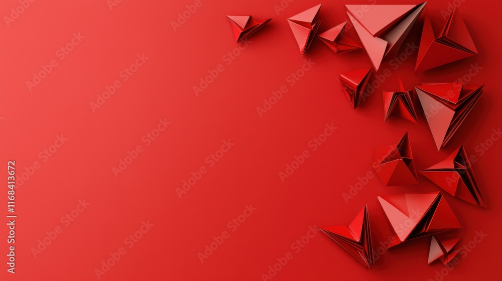 Poster vibrant red background adorned with dynamic paper planes, symbolizing creativity and innovation in d