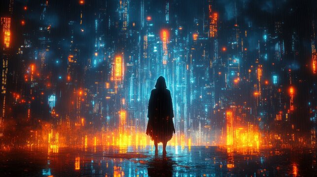 Cyberpunk Hacker Culture with QR Code and Digital Security Elements - Powered by Adobe