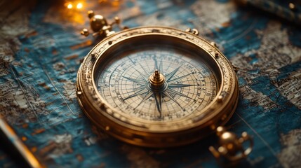 Antique Compass on Vintage Map: A Journey Through Time
