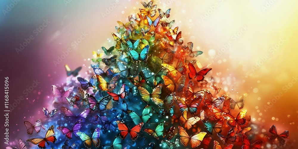 Poster a colorful butterfly tree with many butterflies on it. the butterflies are in different colors and s