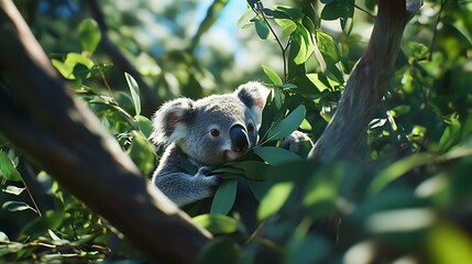 Fototapeta premium Adorable Koala Enjoying Eucalyptus Leaves in its Natural Habitat