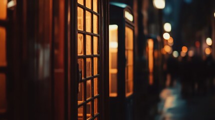 Vintage Telephone Booths at Night in Urban Setting