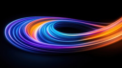 Abstract colorful light trails on a dark background.