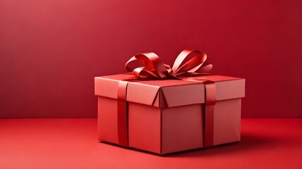Fototapeta premium Gift box on a red background with ample space for text, ideal for celebrations or holidays. 