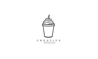 Frappe with whipped cream line icon black logo white background