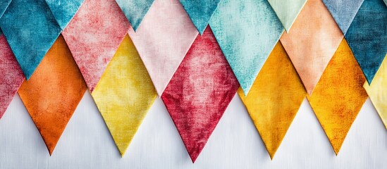 Colorful fabric samples arranged in a diamond pattern.