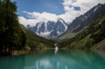 mountain lake Shavlinsky in the Altai mountains in summer