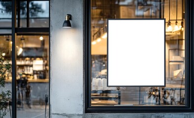 Blank signage on cafe window.