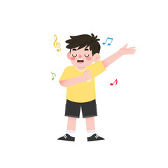 Joyful Boy Singing Cartoon Illustration Child Music Happy Kid Vocal Performance