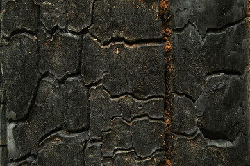 texture and background of burnt wood. crack pattern on burnt wood