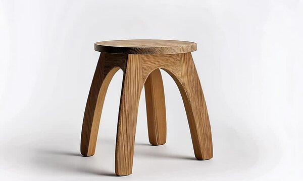 wooden stool with a round seat and sleek design on an white background