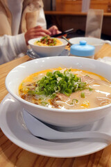 Delicious Pork Bone Soup Ramen with Chashu Pork, Seaweed, Scallion - Famous Food of Kyushu, Japan,Taiwan ramen booth