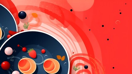 Obraz premium Abstract Red Background with Fruit and Bowls