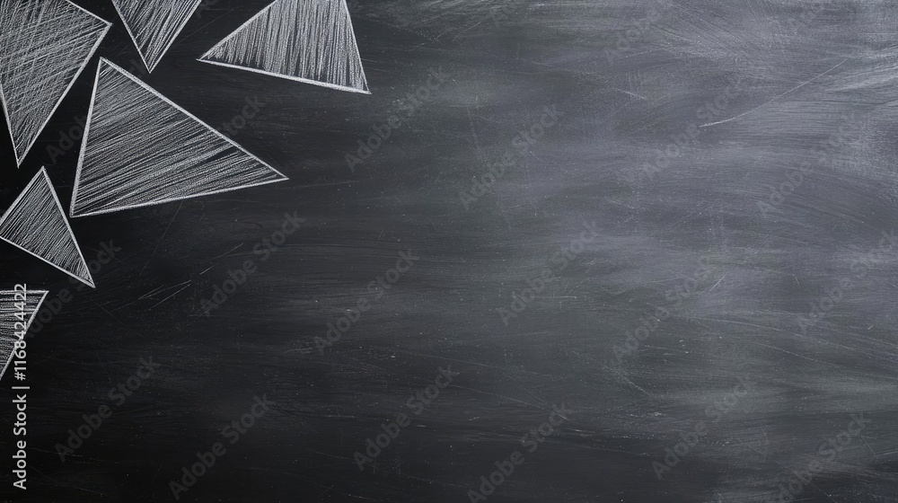 Poster Chalkboard abstract background idea. A black chalkboard background with chalk triangles for creative designs and educational use.