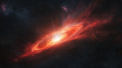 Obraz premium Fiery Cosmic Nebula Swirling in Dark Space