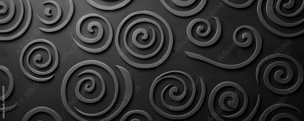 Poster Chalkboard abstract background idea. A close-up of dynamic, swirling patterns on a textured black surface.