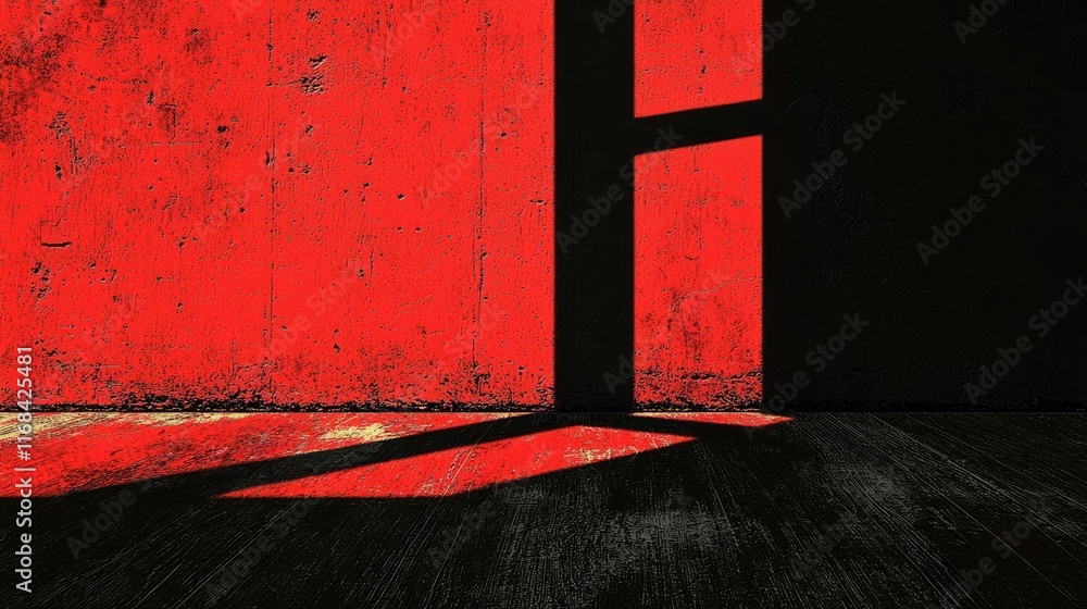 Aufkleber Grungy abstract background idea. Abstract view of a red wall and shadows creating dramatic contrast in an empty room.