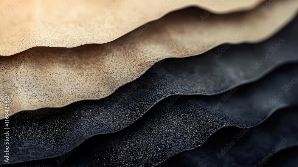 Poster Grungy abstract background idea. Close-up of stacked leather pieces in various shades, showcasing texture and depth.