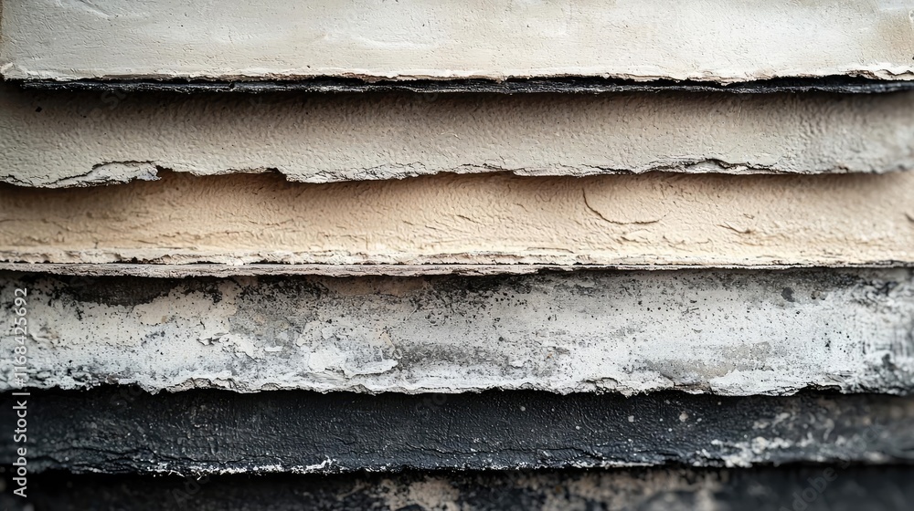 Aufkleber Grungy abstract background idea. A close-up view of layered plaster textures showcasing various shades and finishes.