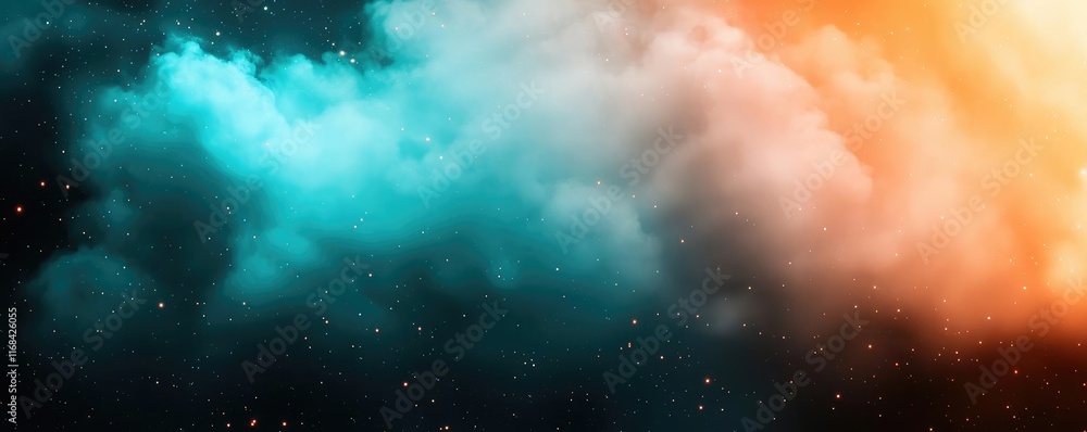 Poster galaxy abstract background concept. vibrant abstract clouds with teal and orange hues representing n