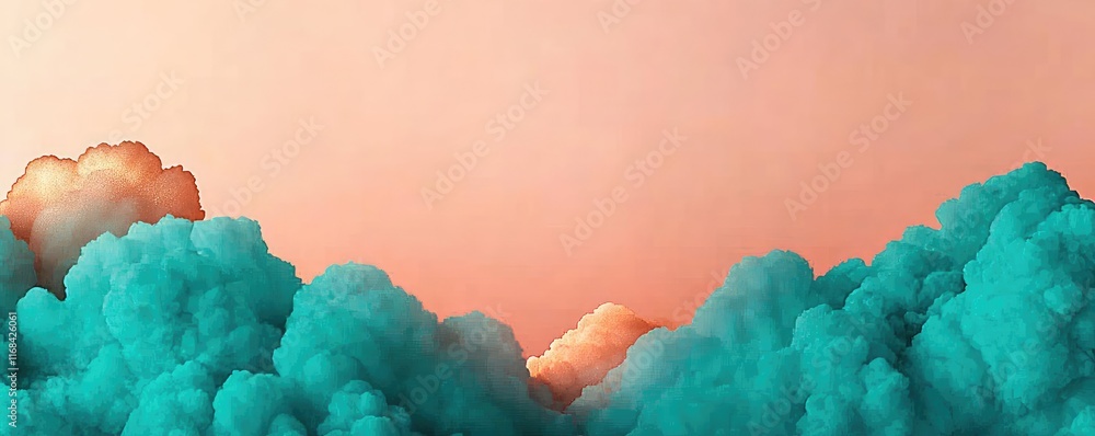 Poster galaxy abstract background concept. vibrant clouds of teal and peach create a surreal atmospheric la