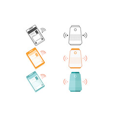 핸드폰, AI스피커 픽토그램(디지털기기+기계+오디오+소리+알림)