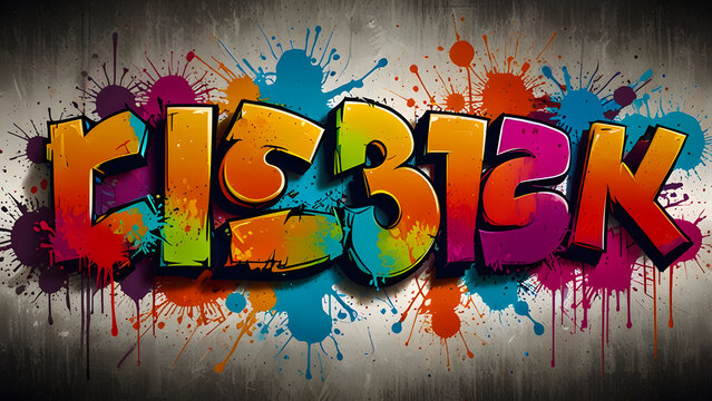 Fototapeta A vibrant and colorful graffiti-style text design with bold colors and dripping paint effects.