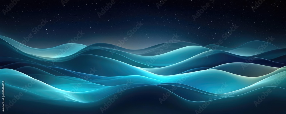 Poster abstract waves, flowing in shades of blue, create a serene and tranquil atmosphere.