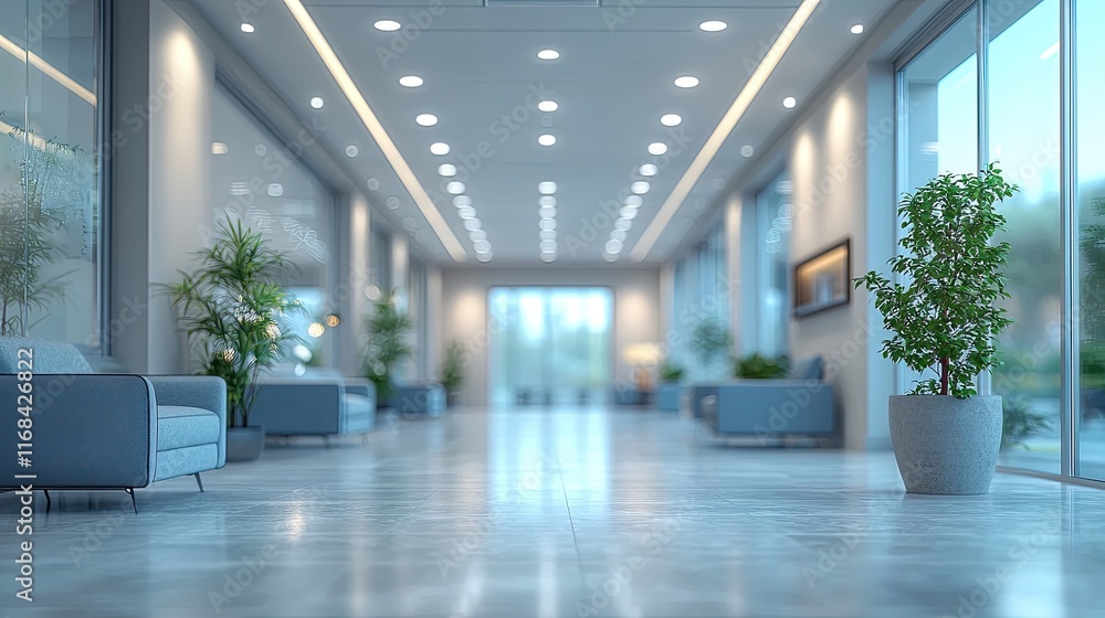 Aufkleber modern hallway in a bright office space with large windows and minimalistic design featuring indoor 