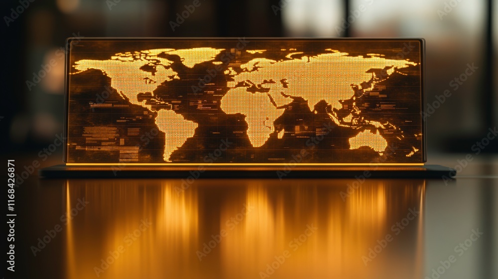 Fototapete illuminated world map in modern design displayed on a table creating a stunning visual representatio