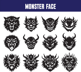 Obraz premium Cartoon monsters faces set. Vector collection of four Halloween monster character square avatars with different face expressions. Grim reaper, zombie, vampire and alien creature. Isolated 